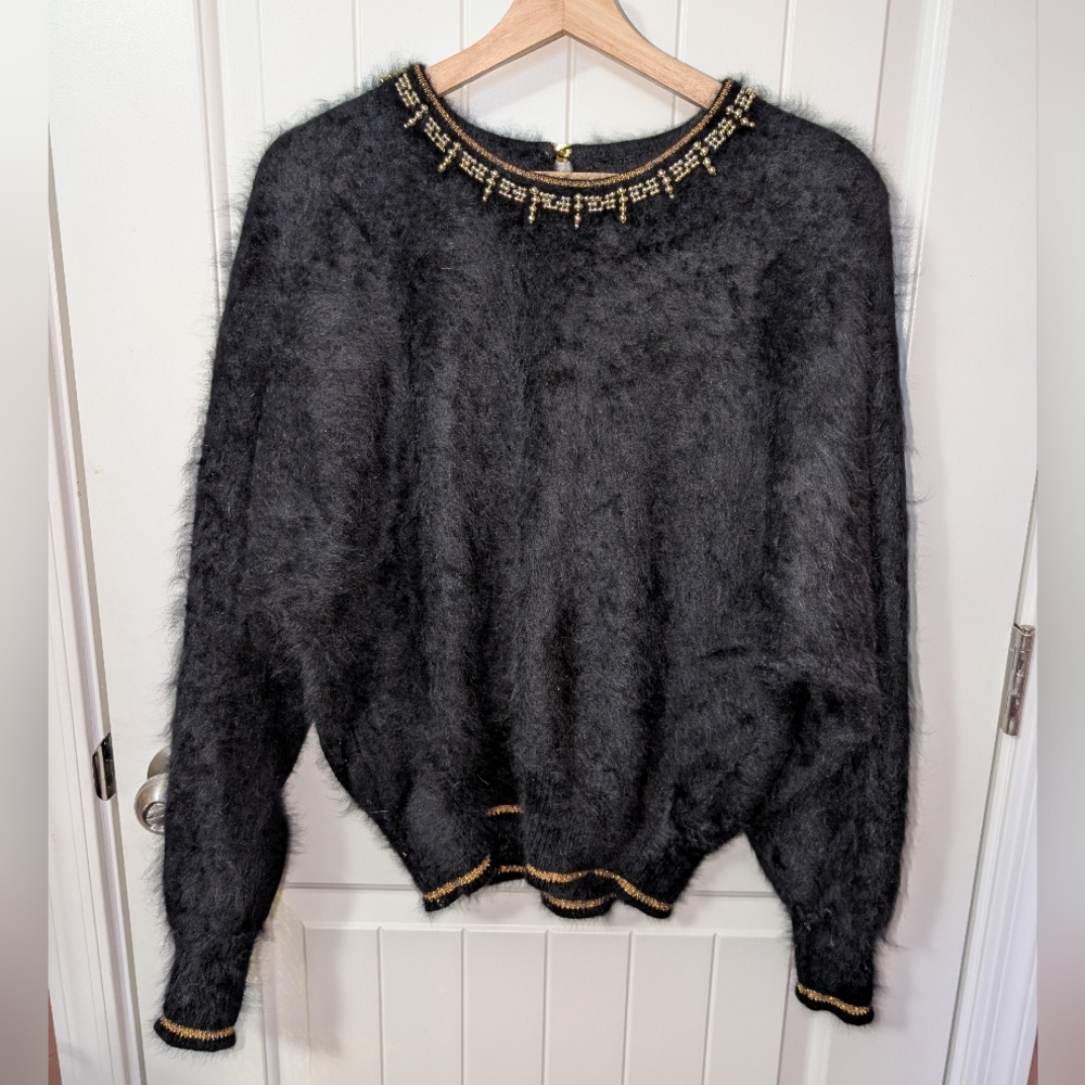 Vintage Tulip Korean Brand Angora/Nylon Embellished Sweater Black